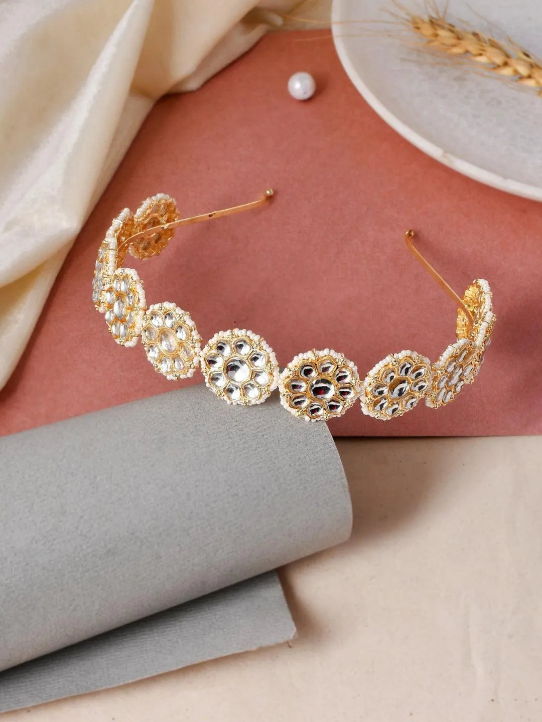 Ishhaara Aimee Barua In Floral Shape Kundan Studded Hair Band