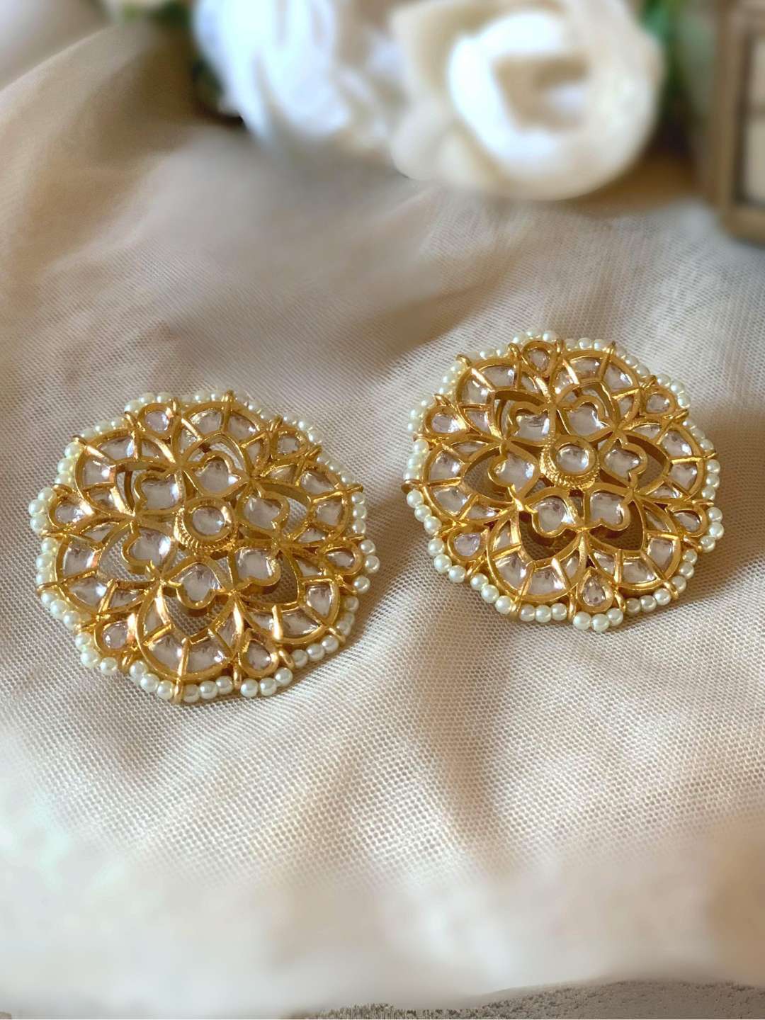 Ishhaara Flower Bud Polki Kundan Studs