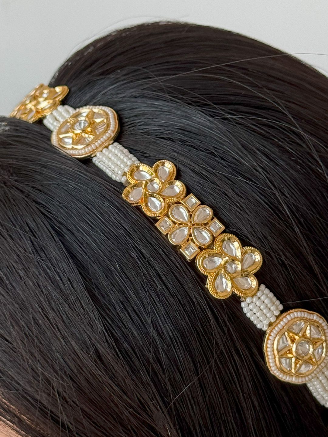 Ishhaara Flower Shaped Polki Kundan Studded Hairband