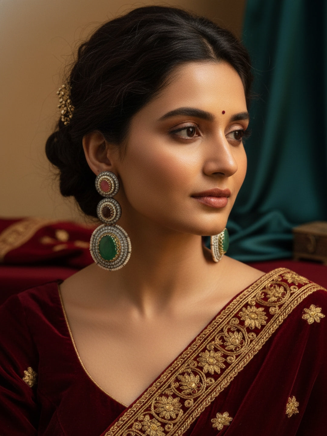 Ishhaara Gemstone Studded Dangler Earrings