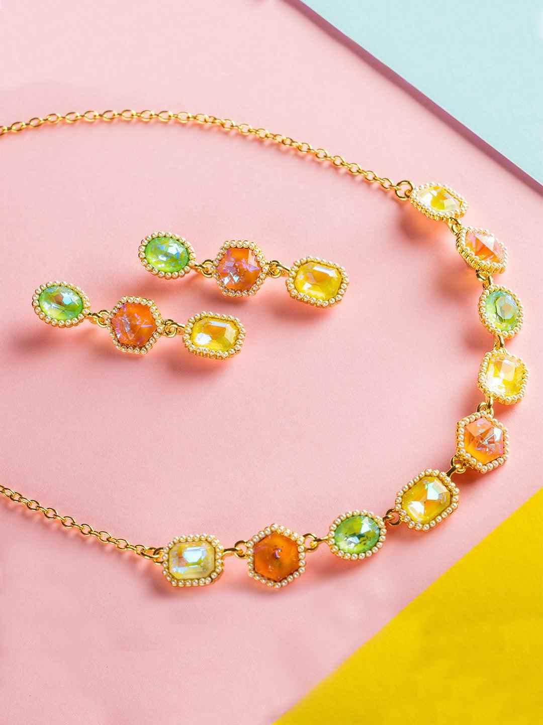 Ishhaara Geometric Drop Necklace Set Rouge