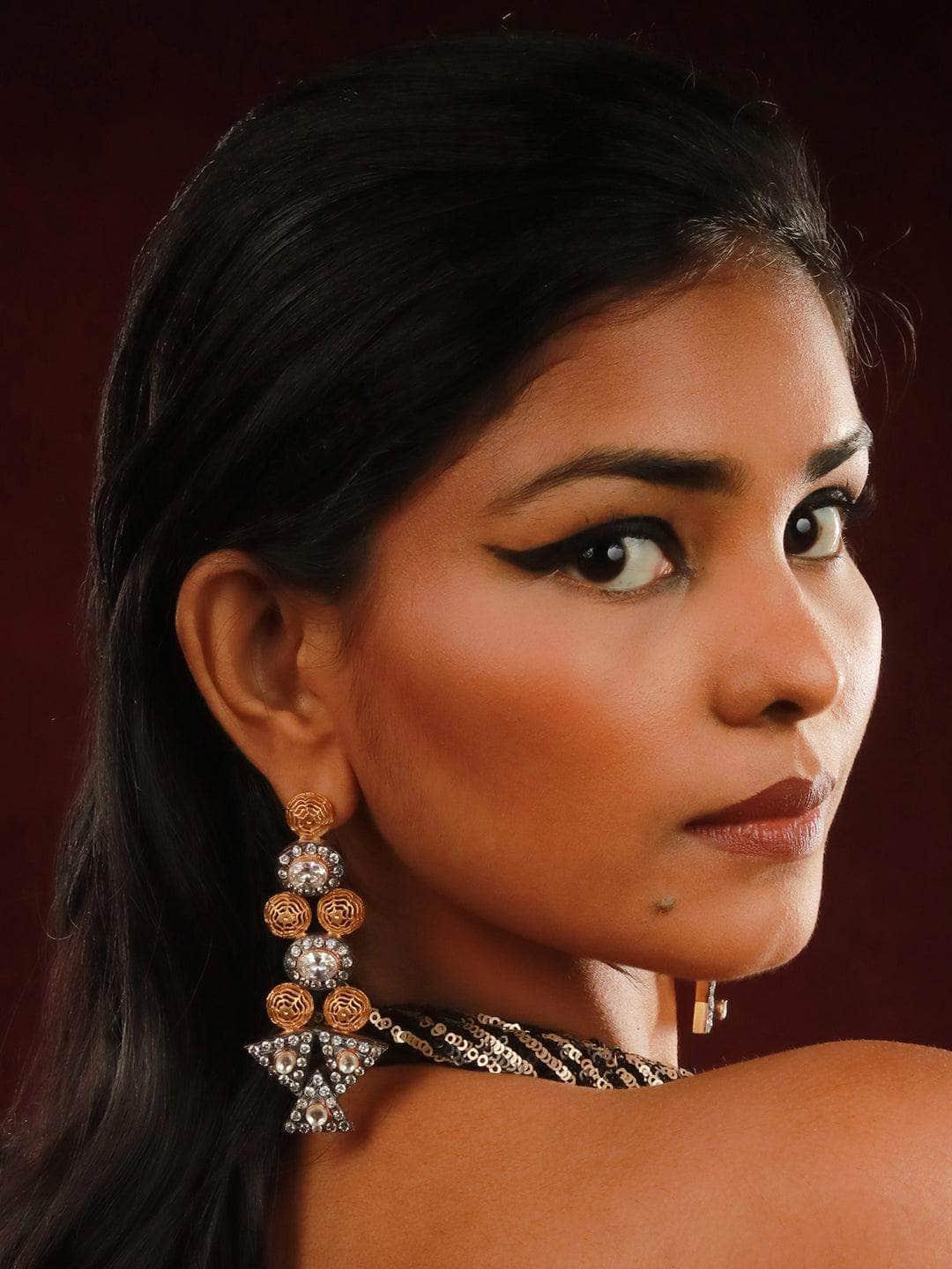 Ishhaara Geometric Two Toned Embellished Earring