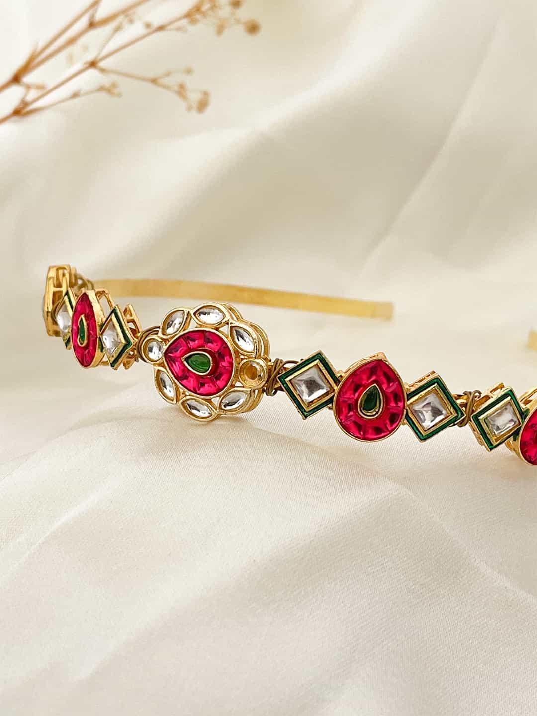 Ishhaara Gold Beads Floral Drop Embellished Broach Hairband