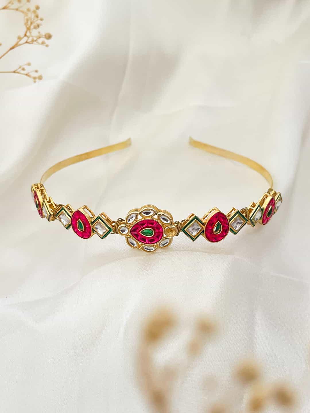 Ishhaara Gold Beads Floral Drop Embellished Broach Hairband