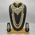 Ishhaara Gold Big Kundan Long And Short Necklace Earring And Teeka Set