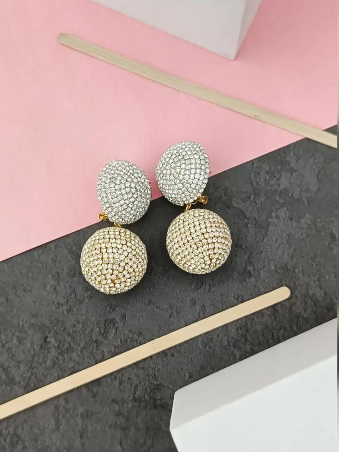 Ishhaara Gold Dual Zircon Ball Earring