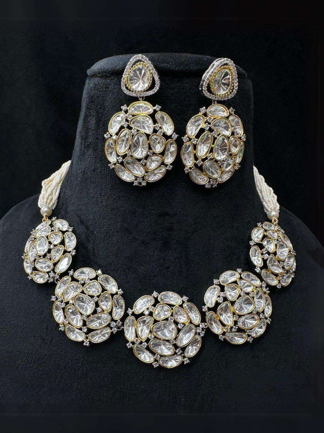 Ishhaara Gold Finish Kundan Polki Necklace Set