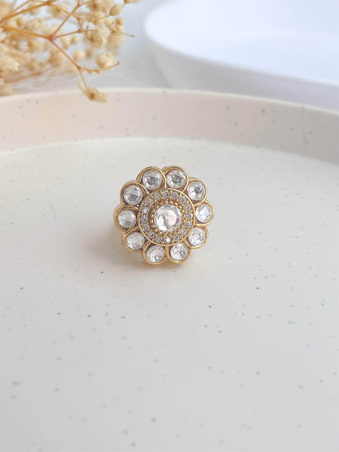 Ishhaara Gold Finish Kundan Polki Ring