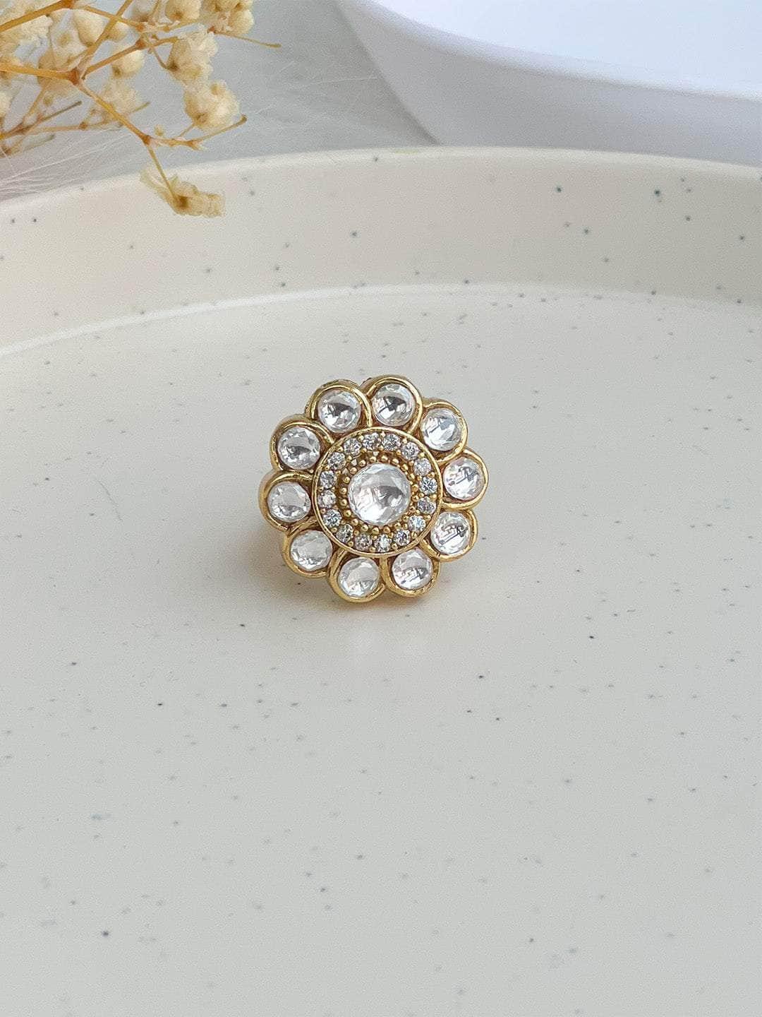 Ishhaara Gold Finish Kundan Polki Ring