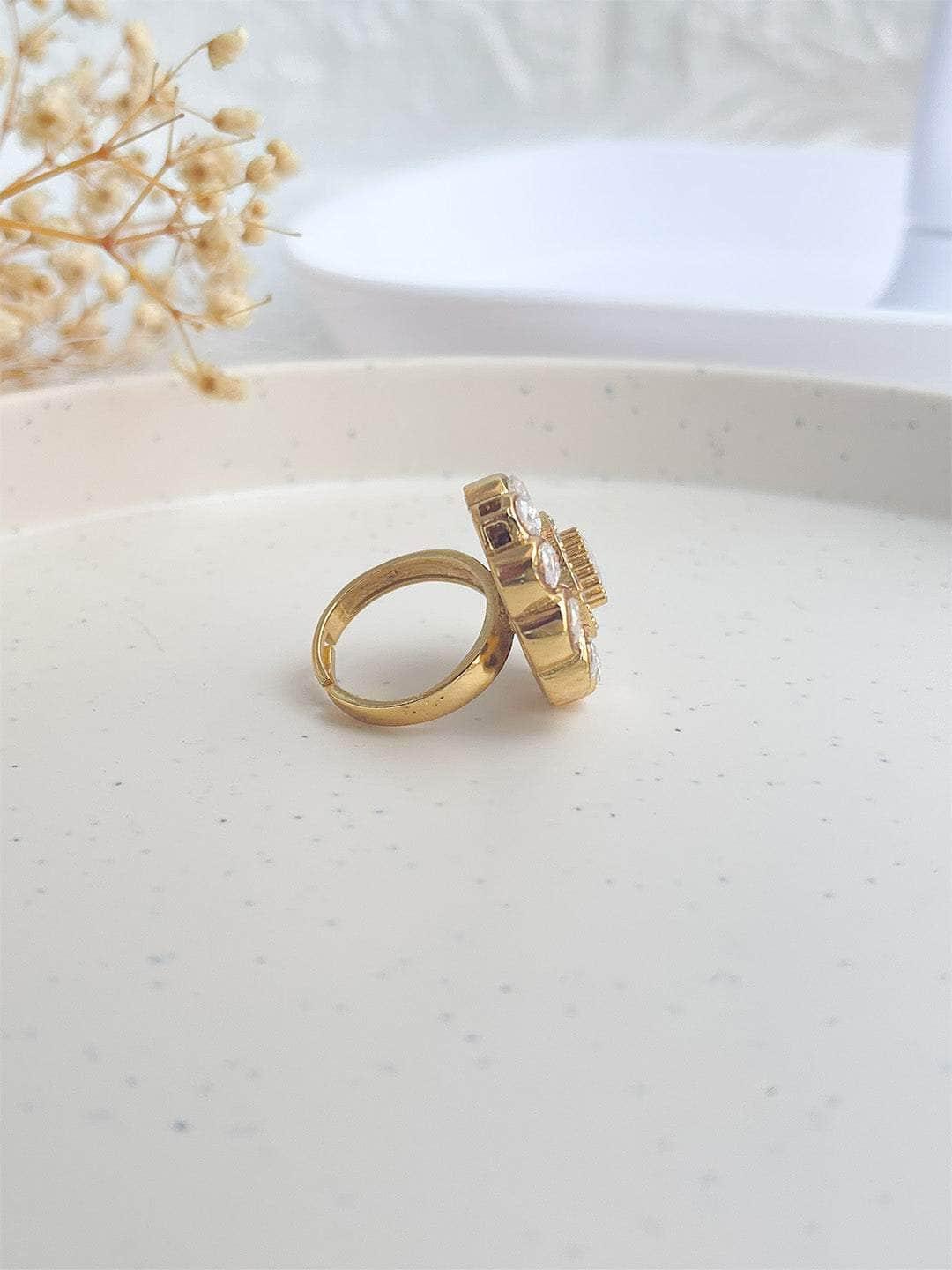 Ishhaara Gold Finish Kundan Polki Ring