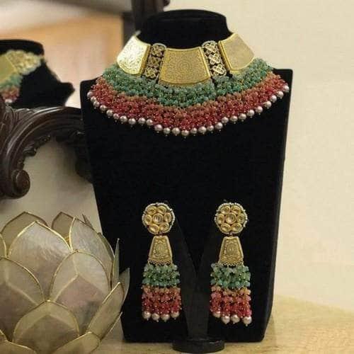 Ishhaara Golden Stencil Meena Multi Layered Coral Set