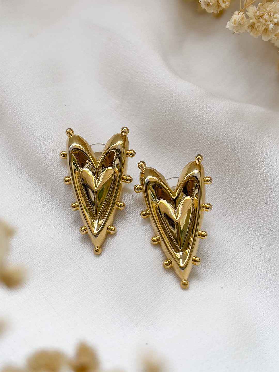 Ishhaara Gold Heart Pin Earrings