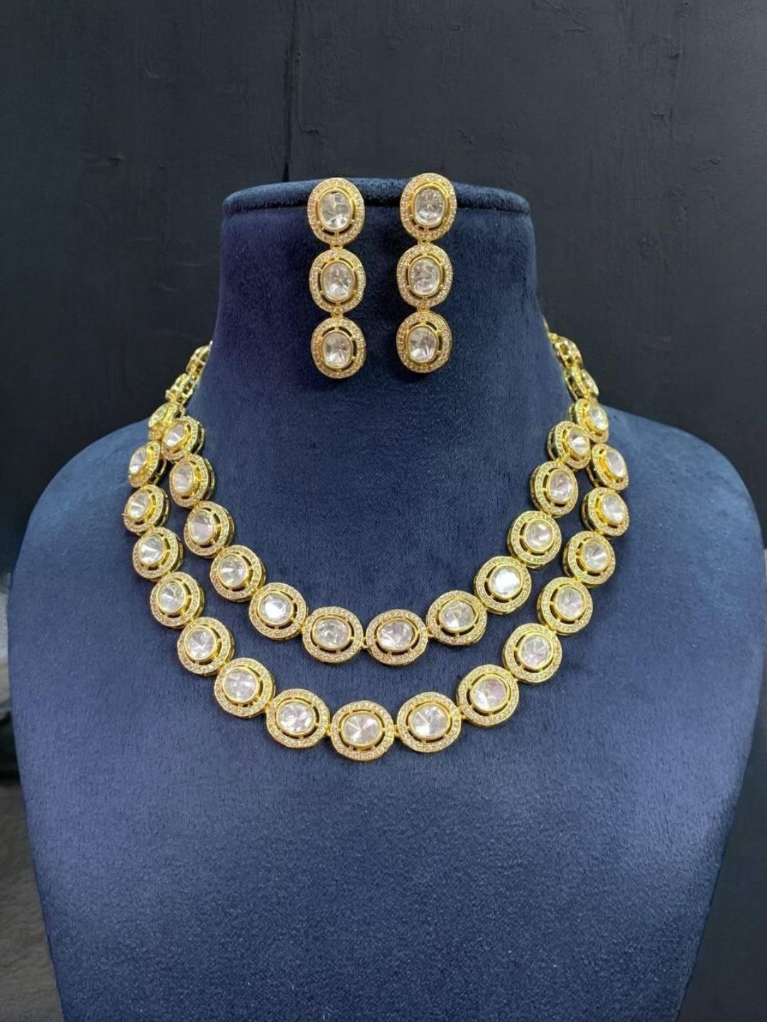 Ishhaara Silver Kundan Polki Double Line Necklace Set