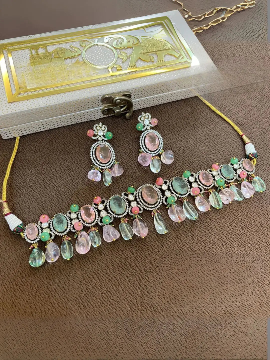 Ishhaara Gold Plated Doublet Stone Studded Choker Necklace