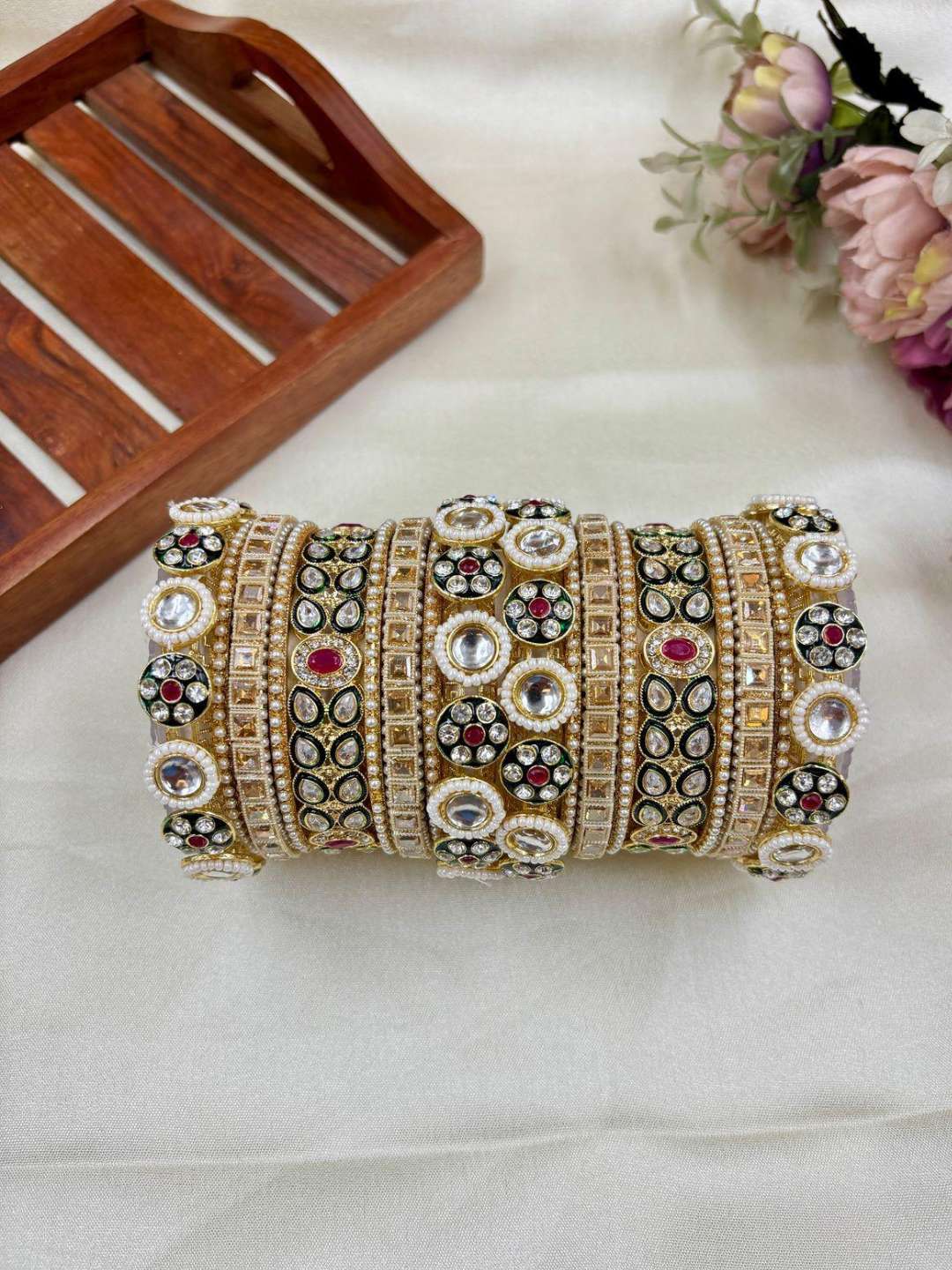 Ishhaara Gold Plated Kundan Stone And Meenakari Bangles Set