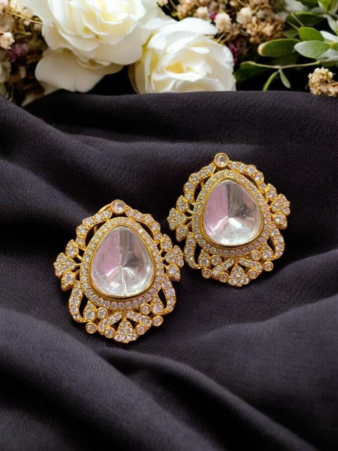 Ishhaara Gold Plated Polki Stud Earrings