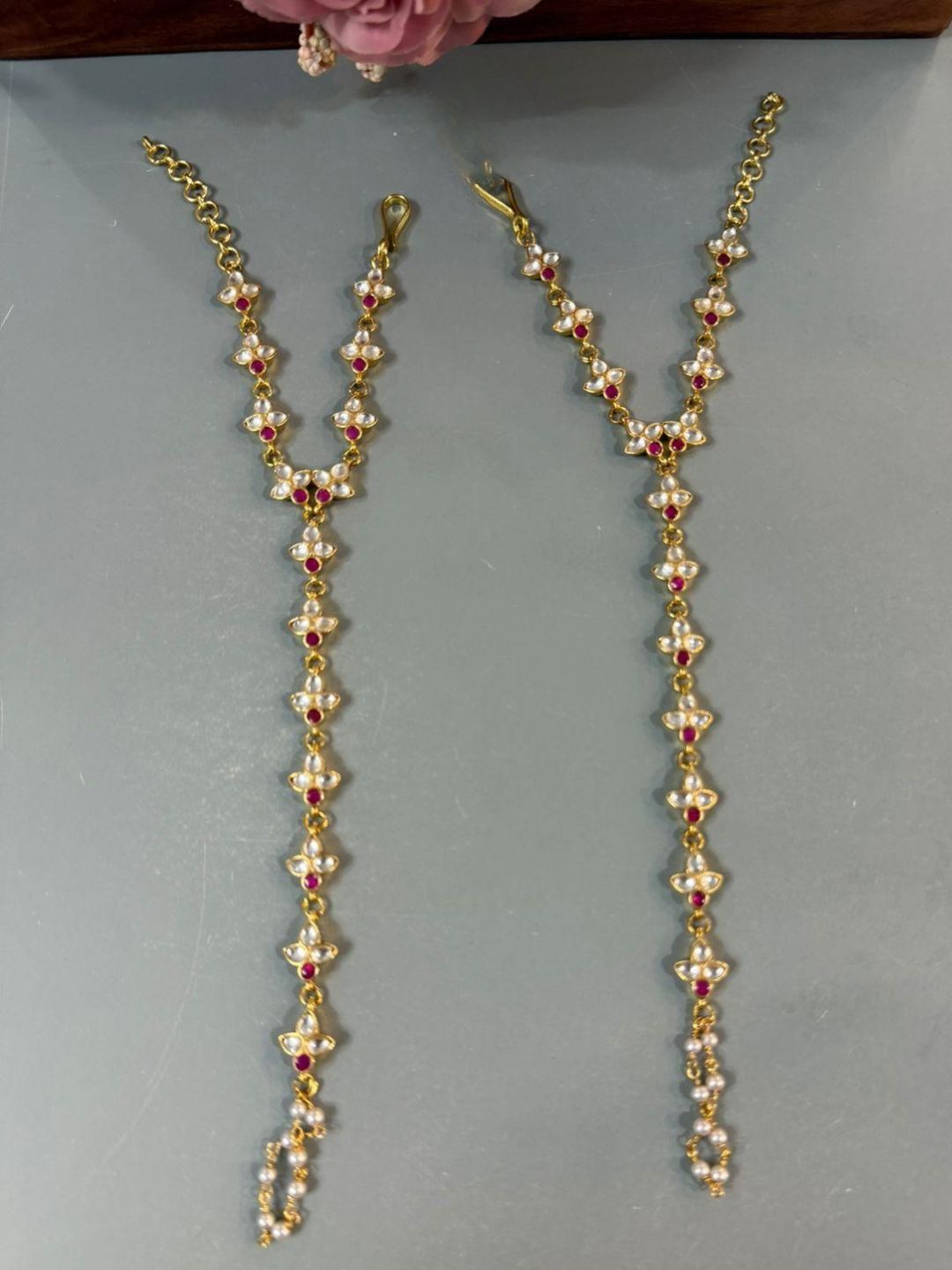 Ishhaara Gold Plated Ruby Stone Studded Hathphool