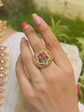 Ishhaara Gold Plated Synthetic Pearls Floral Kundan Ring
