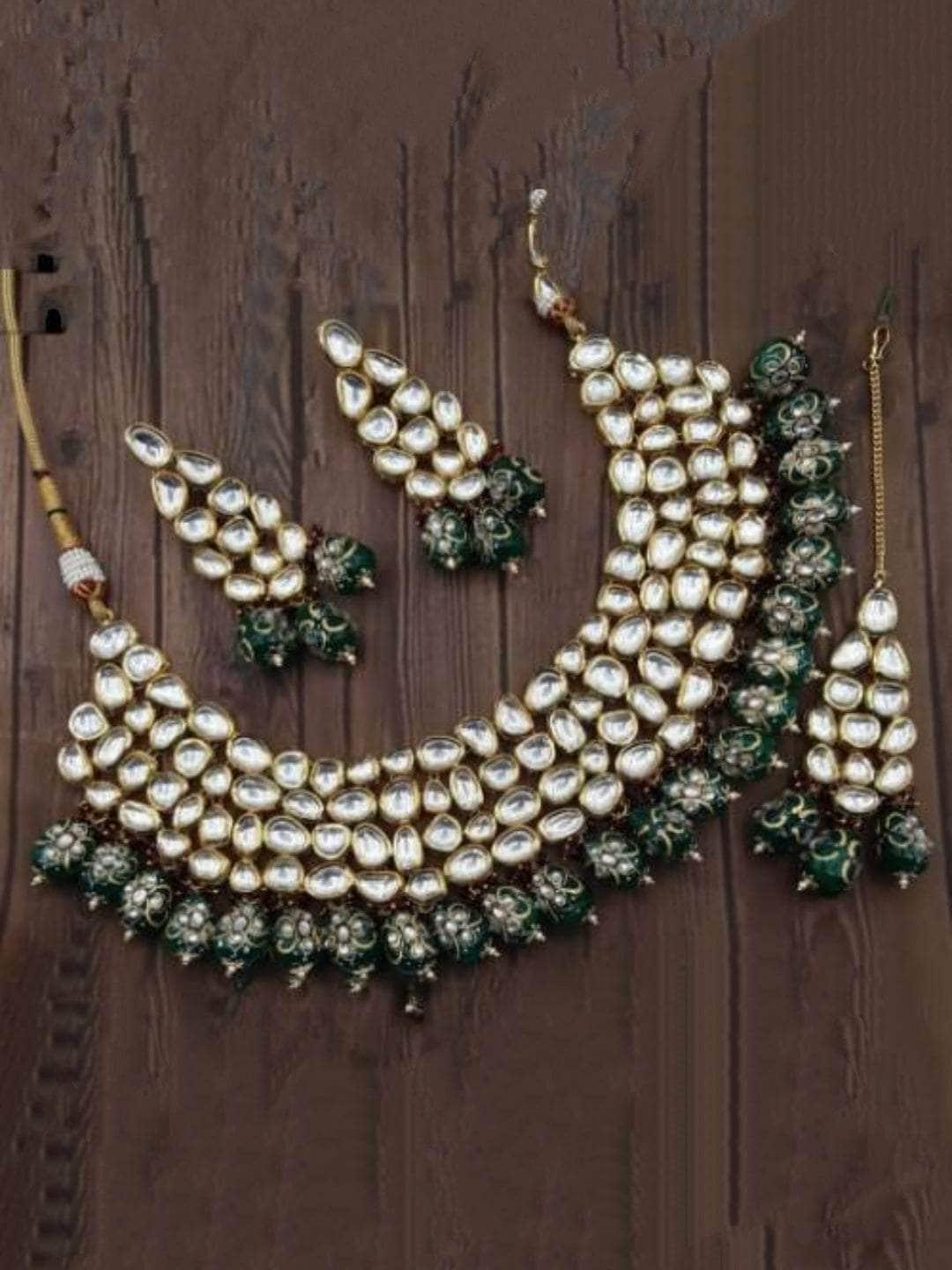 Ishhaara Abstract Kundan Choker Necklace Set With Precious Beads