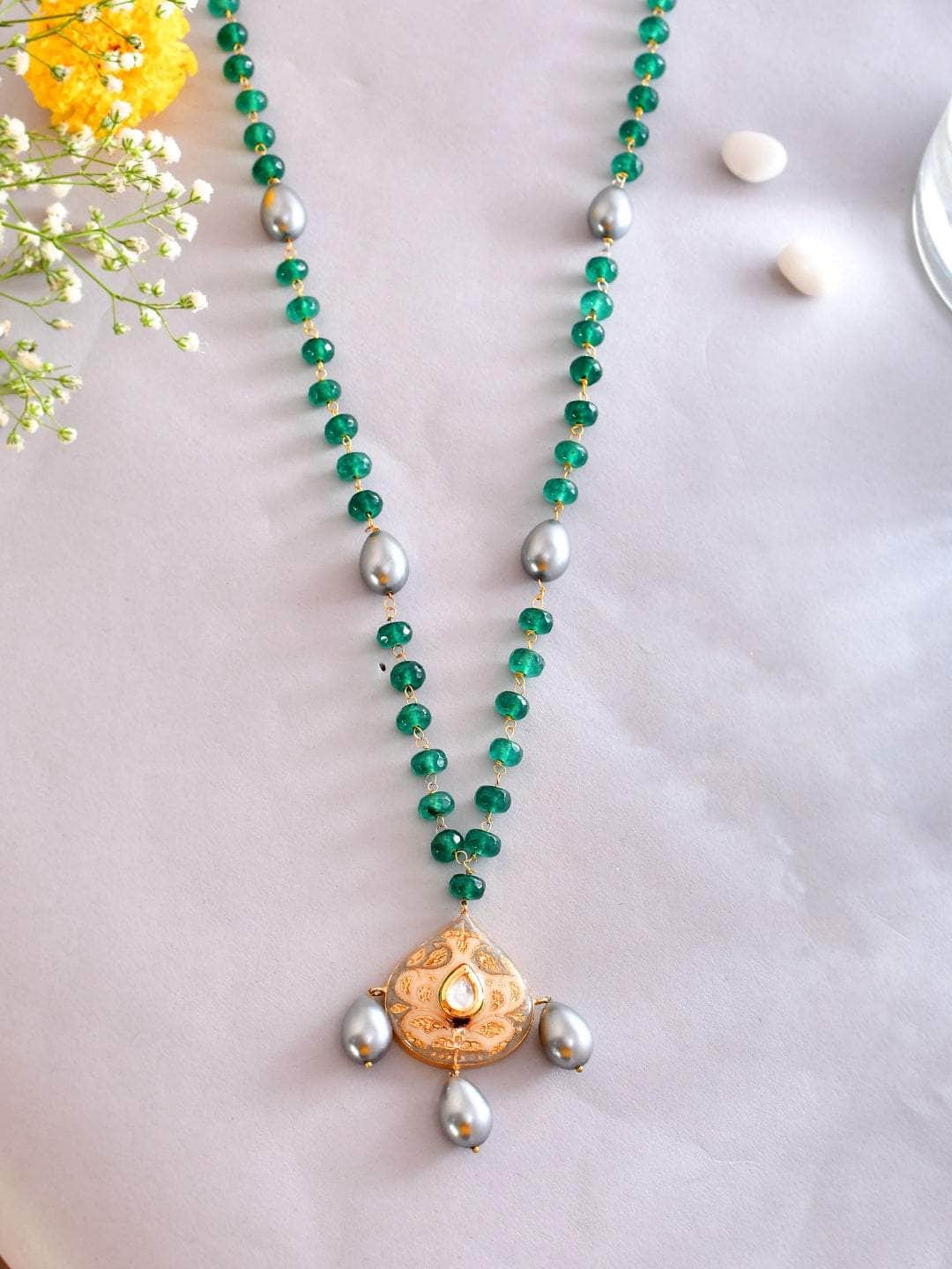 Ishhaara Green Beads Stone Pendant