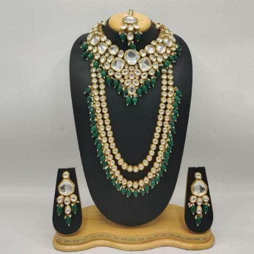 Ishhaara Big Kundan Long And Short Necklace Earring And Teeka Set