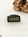 Ishhaara Green Black Enamel Ring