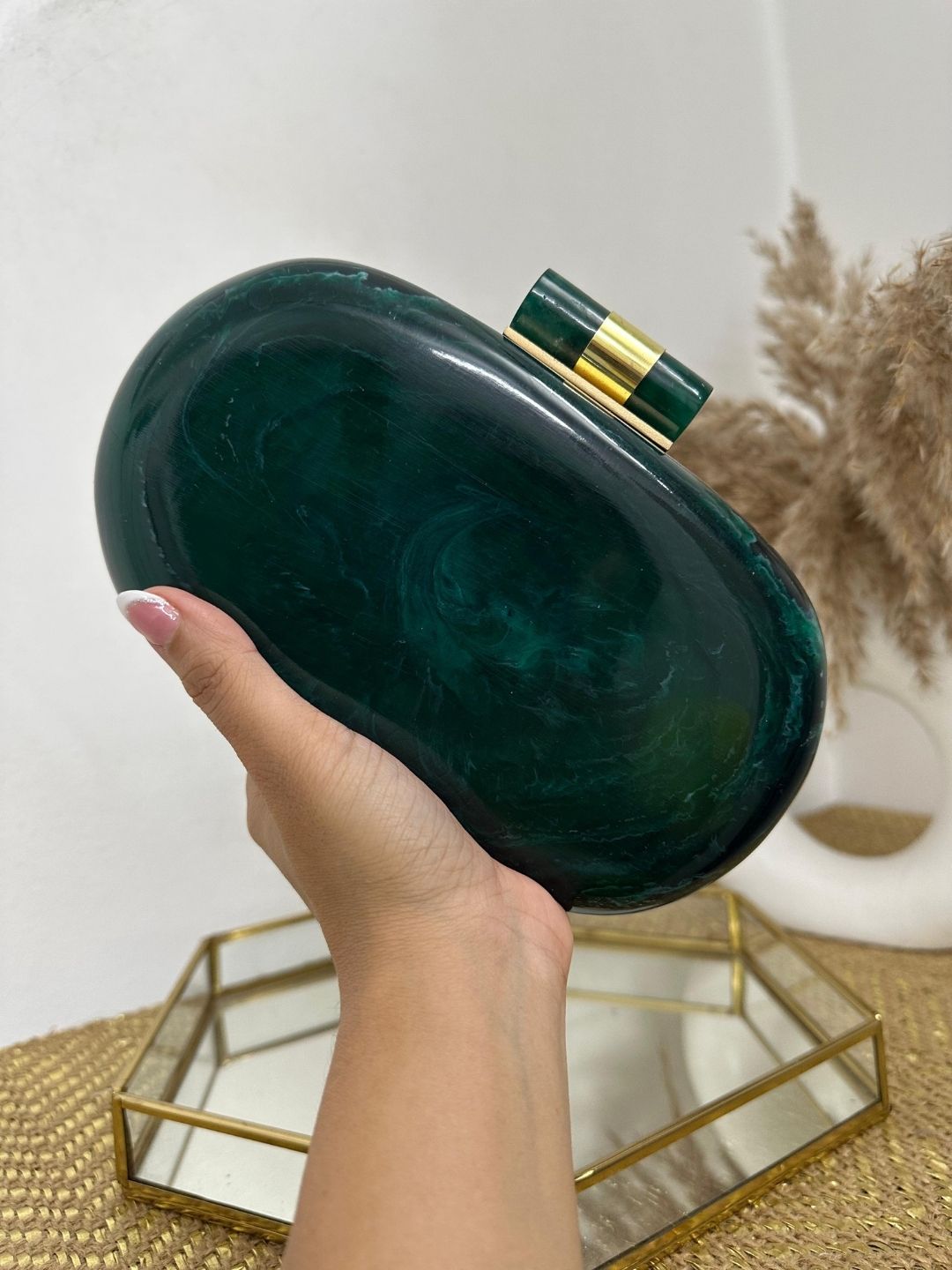 Ishhaara Green Capsule Resin Clutch Bag