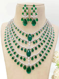 Ishhaara Green Charming Diamond Bridal Layered Necklace Set