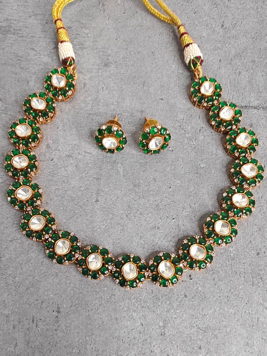 Ishhaara Green colored kundan Necklace and earring set
