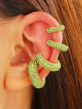 Ishhaara Green Combo Of Four Chunky Pave Hoop Earcuff