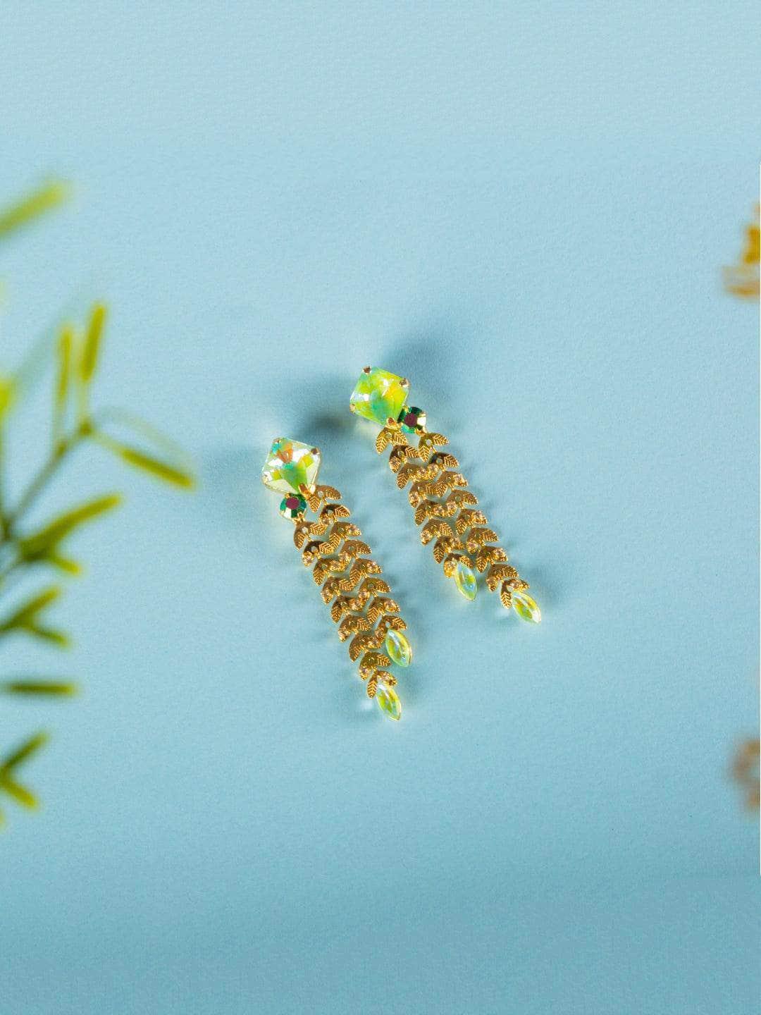 Ishhaara Crystal Double Trail Earrings Green