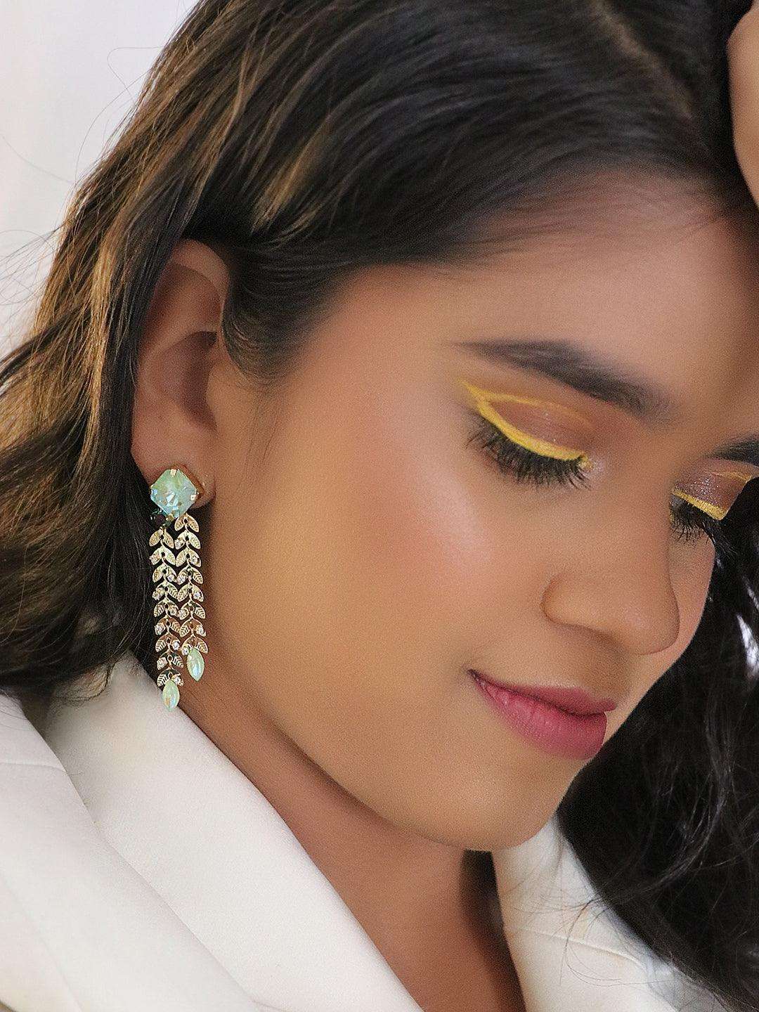 Ishhaara Crystal Double Trail Earrings Green