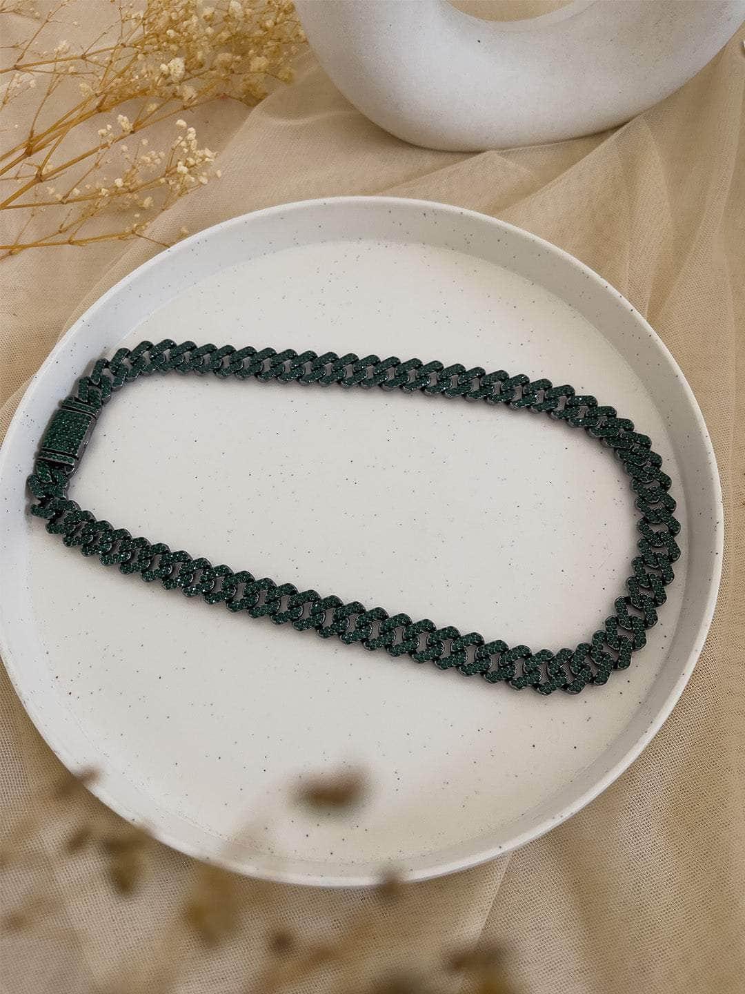 Ishhaara Green Cz Cuban Necklace