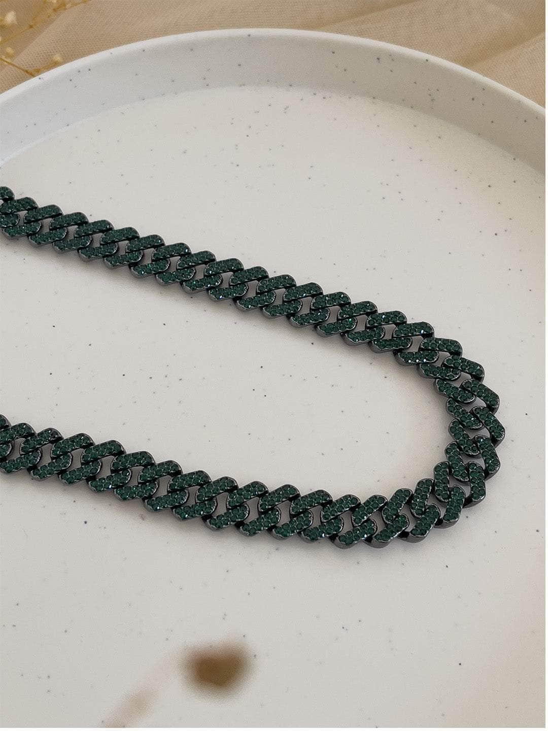 Ishhaara Green Cz Cuban Necklace