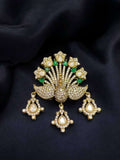 Ishhaara Green Designer Gold Plated Cz Peacock Brooch