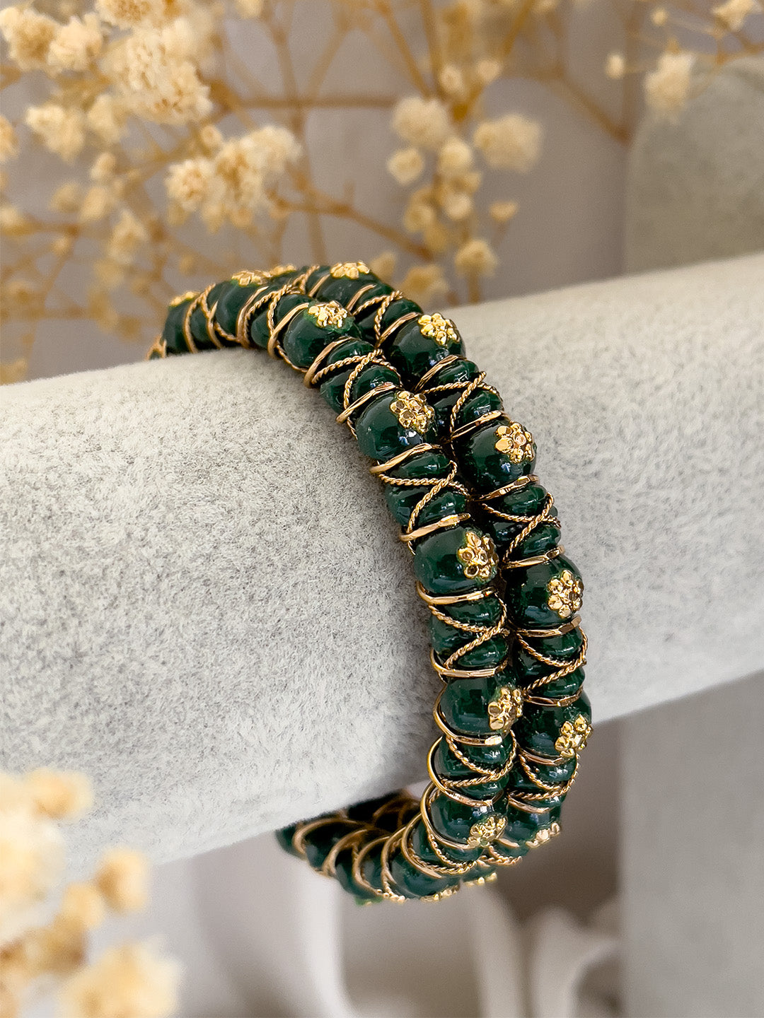 Ishhaara Green Elegant Gold Bangle With Sparkling White Stones