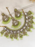 Ishhaara Green Elegant Round Shaped Kundan Meenakari Choker Necklace