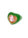 Ishhaara Green Enamel Heart Shaped Ring