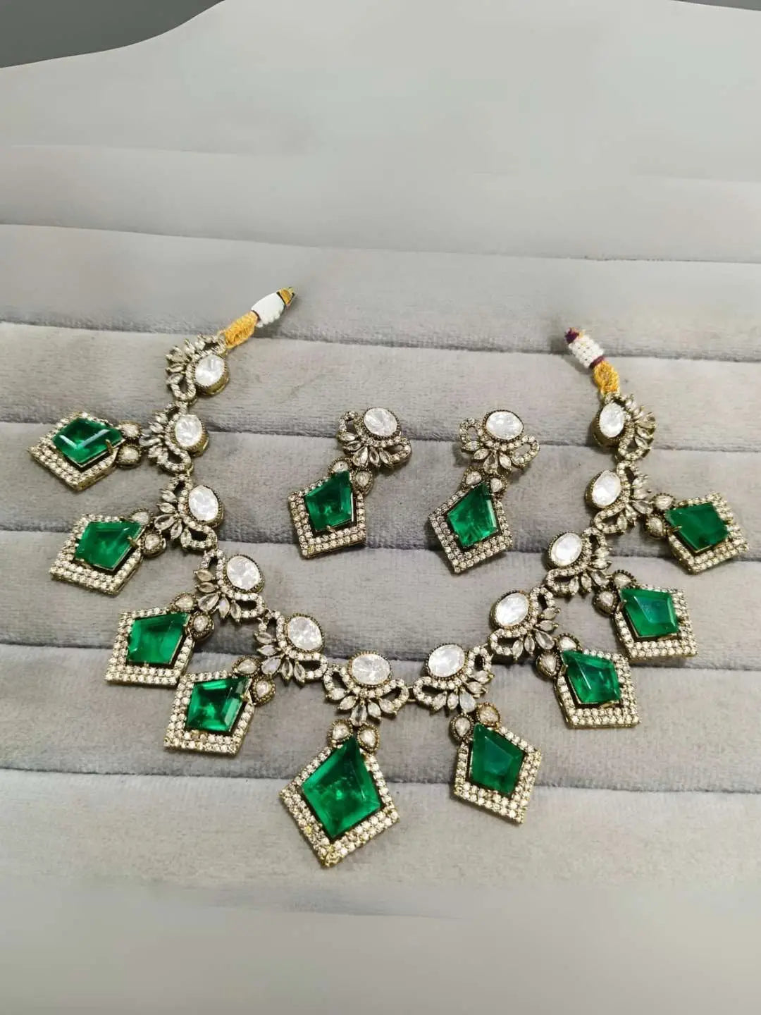 Ishhaara Green Ethnic Polki Bridal Choker Earring Set