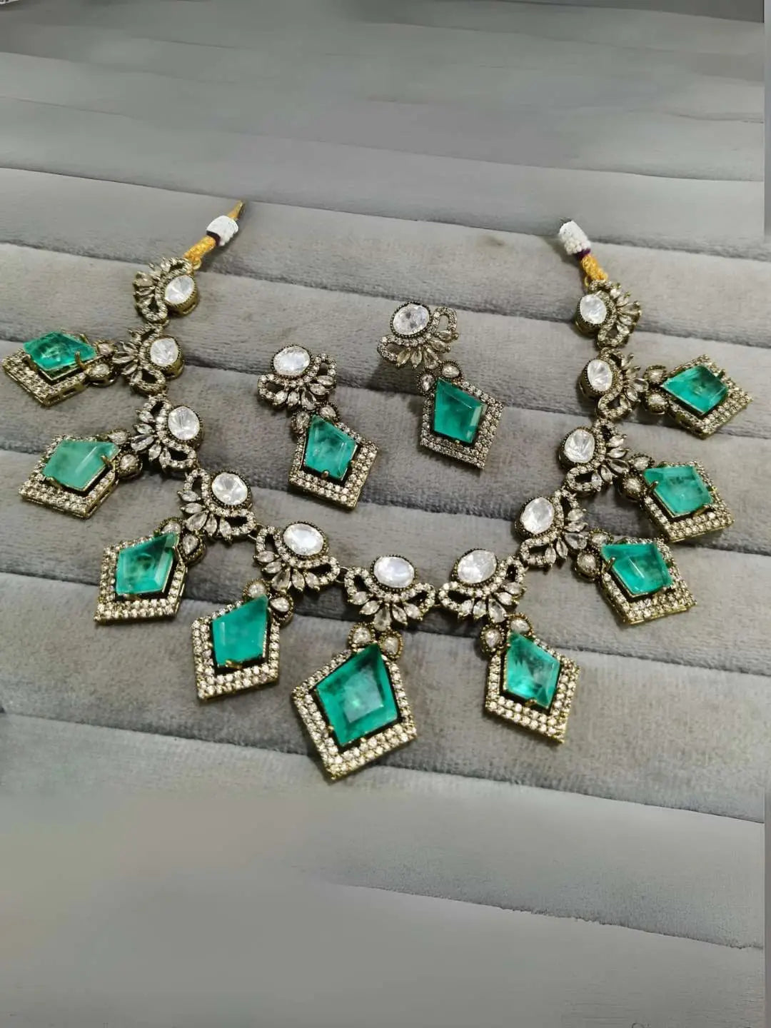 Ishhaara Green Ethnic Polki Bridal Choker Earring Set