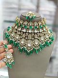 Ishhaara Green Floral Kundan Polki Emerald Drops Necklace Set