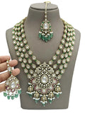 Ishhaara Green Floral Victorian Emerald Beads Haram With Maang Tikka