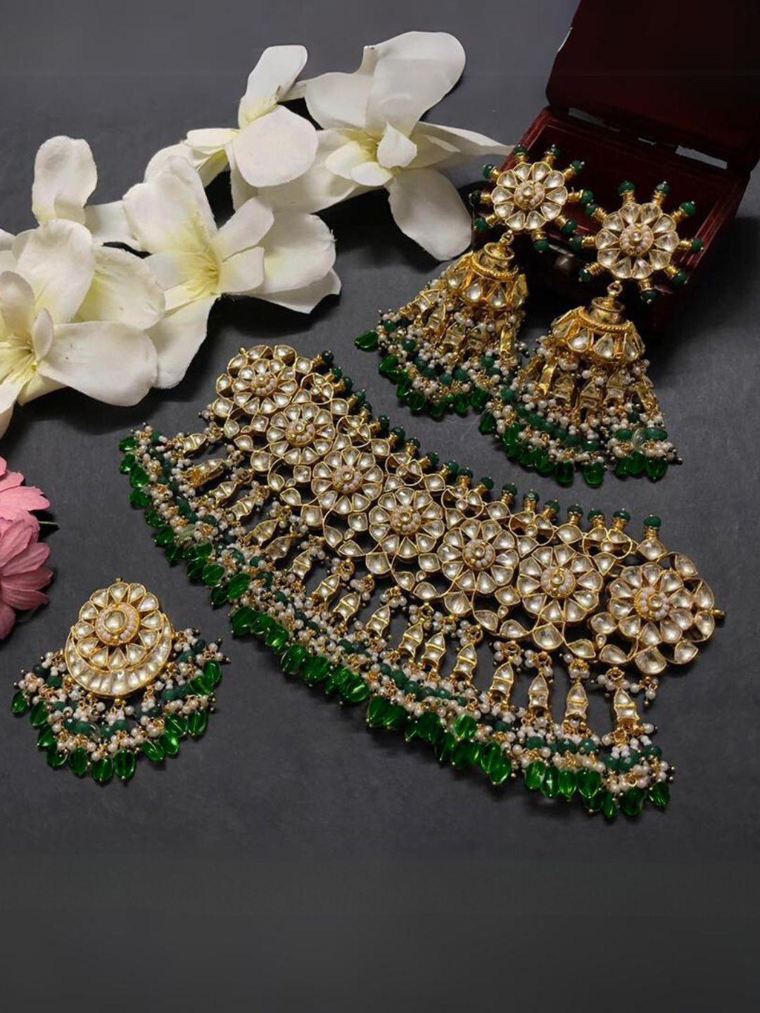 Ishhaara Green Flower Kundan Bridal Choker Necklace Set