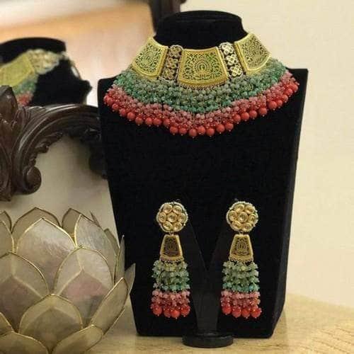 Ishhaara Golden Stencil Meena Multi Layered Coral Set