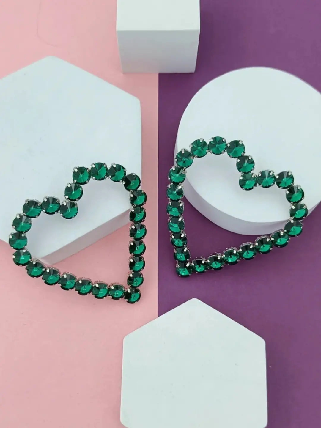 Ishhaara Green Heartflare Statement Earring