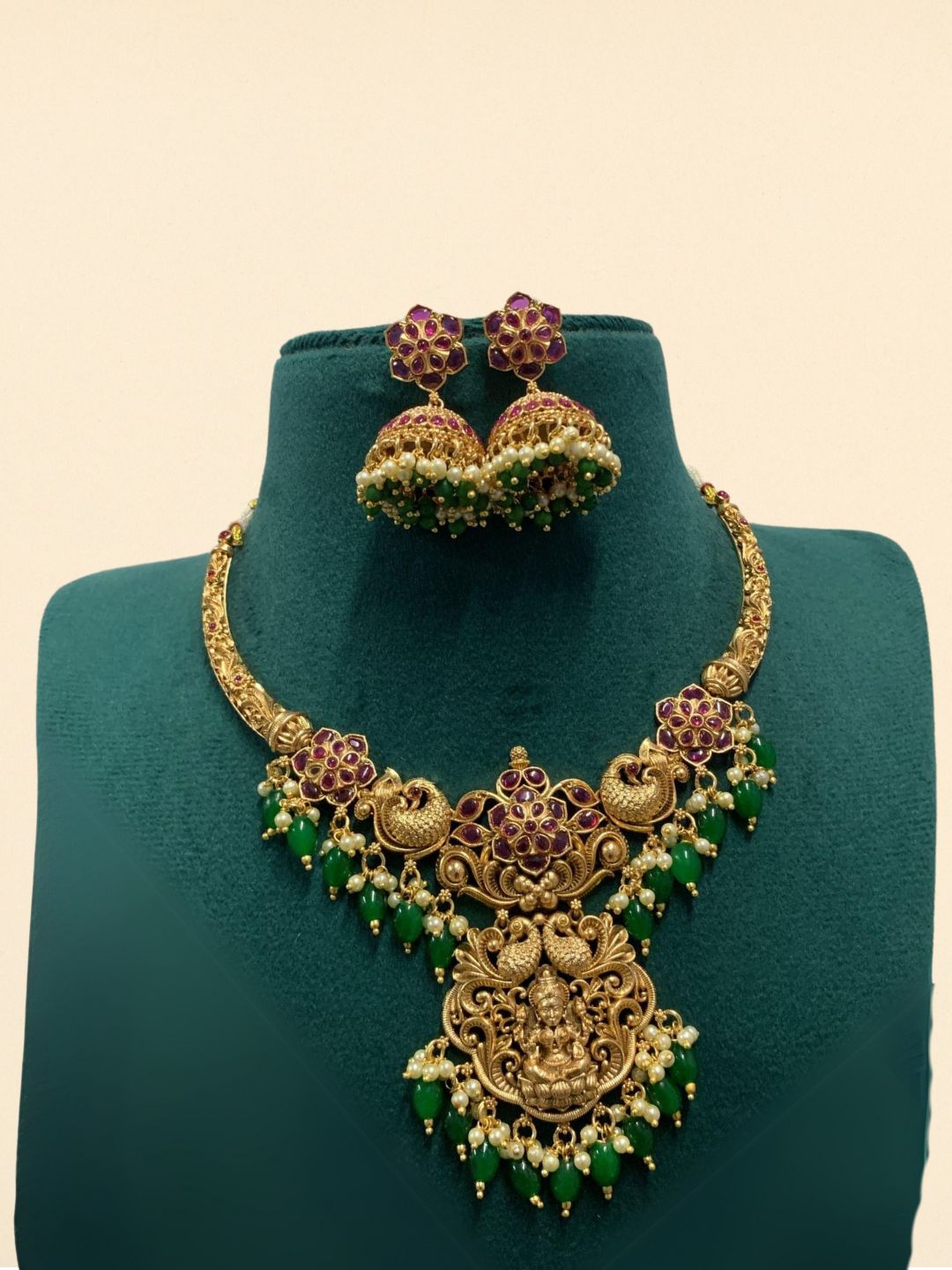 Jadau Kundan Designer Antique Necklace Set - Main Image