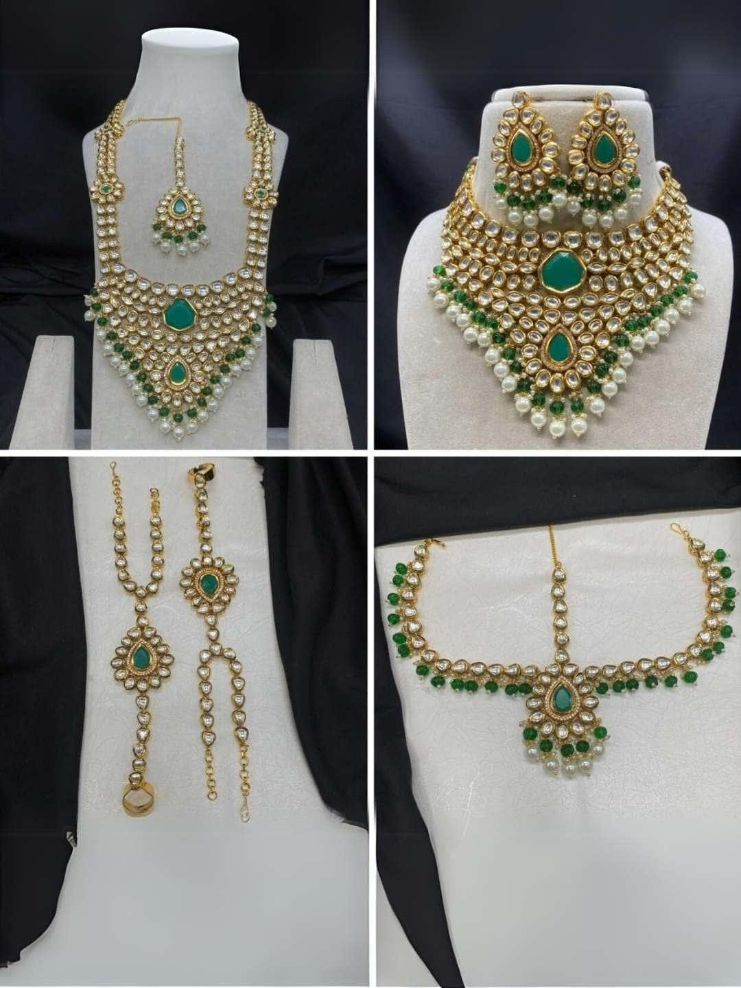 Ishhaara Green Kundan And Pearls Beaded Full Bridal Set