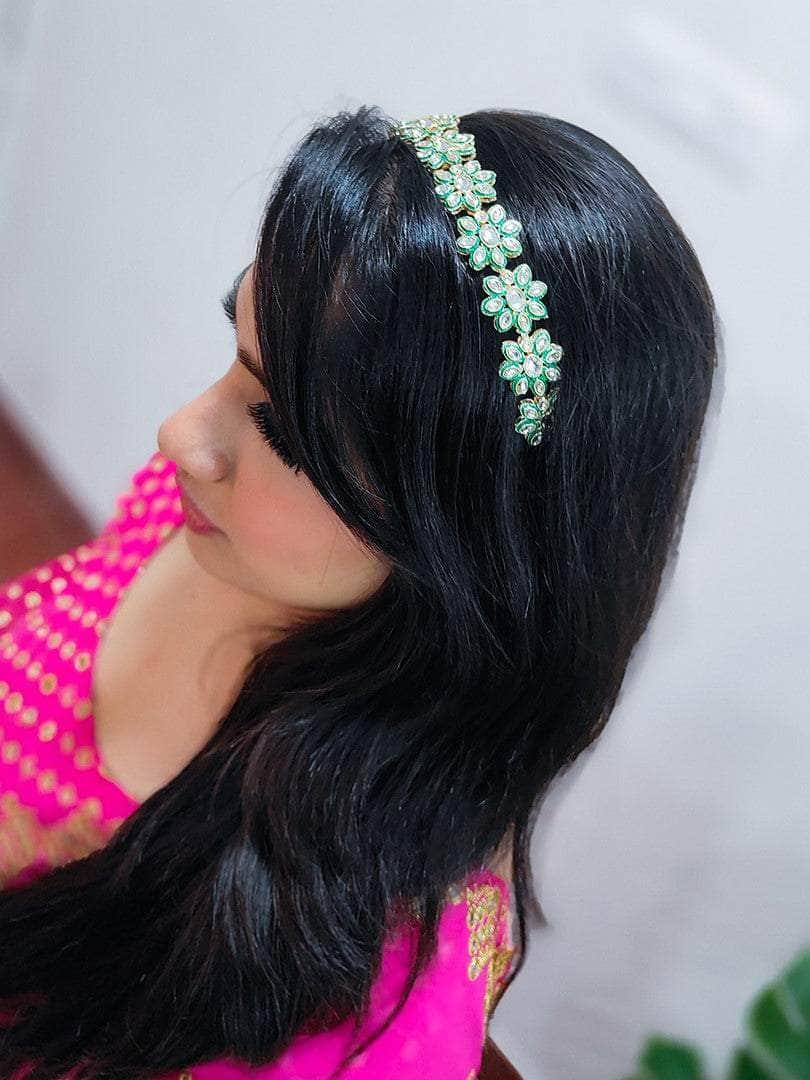 Ishhaara Green Kundan Hair Band
