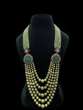 Ishhaara Green Layered Pearl Emerald Necklace