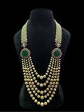Ishhaara Green Layered Pearl Emerald Necklace